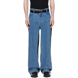 CALVINLUO Blue Paneled Jeans 231511M186000