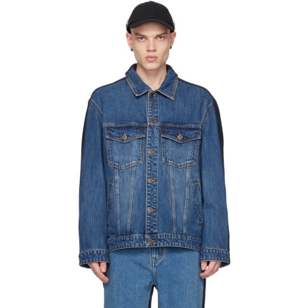  CALVINLUO Blue Paneled Denim Jacket 231511M177000