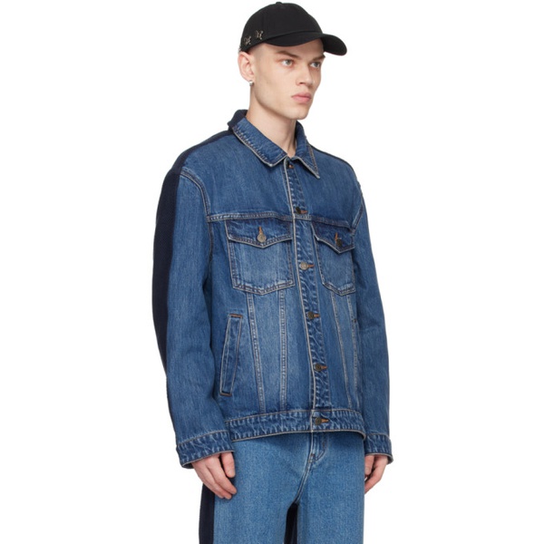  CALVINLUO Blue Paneled Denim Jacket 231511M177000