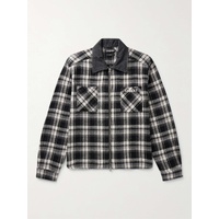 CHERRY LOS ANGELES Chambray-Trimmed Logo-Embroidered Checked Cotton-Flannel Shirt Jacket 1647597328650485
