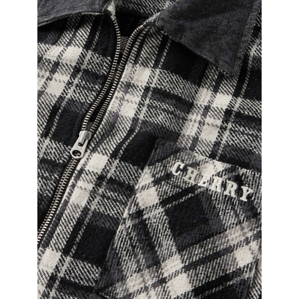  CHERRY LOS ANGELES Chambray-Trimmed Logo-Embroidered Checked Cotton-Flannel Shirt Jacket 1647597328650485