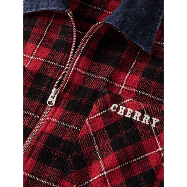  CHERRY LOS ANGELES Chambray-Trimmed Logo-Embroidered Checked Cotton-Flannel Shirt Jacket 1647597328661310