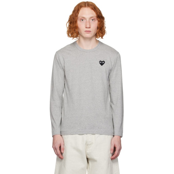  COMME des GARCONS PLAY Gray Heart Patch Long Sleeve T-Shirt 232246M213024