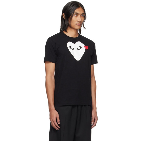  COMME des GARCONS PLAY Black & White Large Double Heart T-Shirt 241246M213006
