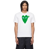 COMME des GARCONS PLAY White & Green Large Double Heart T-Shirt 241246M213007