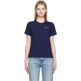 COMME des GARCONS PLAY Navy Double Heart Patch T-Shirt 222246F110000