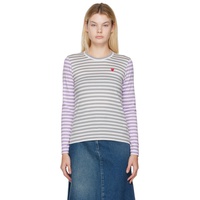 COMME des GARCONS PLAY Gray & Purple Striped T-Shirt 222246F110051