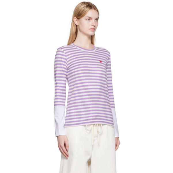  COMME des GARCONS PLAY White & Purple Small Heart Patch Long Sleeve T-Shirt 222246F110056