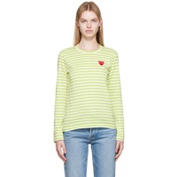 COMME des GARCONS PLAY White & Green Heart Patch Long Sleeve T-Shirt 222246F110010