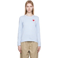 COMME des GARCONS PLAY White & Blue Heart Patch Long Sleeve T-Shirt 222246F110011