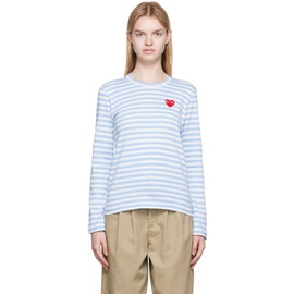COMME des GARCONS PLAY White & Blue Heart Patch Long Sleeve T-Shirt 222246F110011