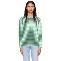 COMME des GARCONS PLAY Green & White Heart Long Sleeve T-Shirt 241246M213022