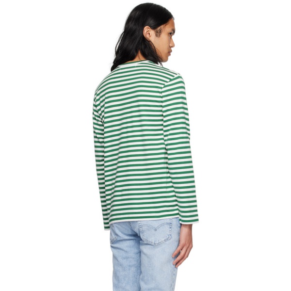  COMME des GARCONS PLAY Green & White Heart Long Sleeve T-Shirt 241246M213022