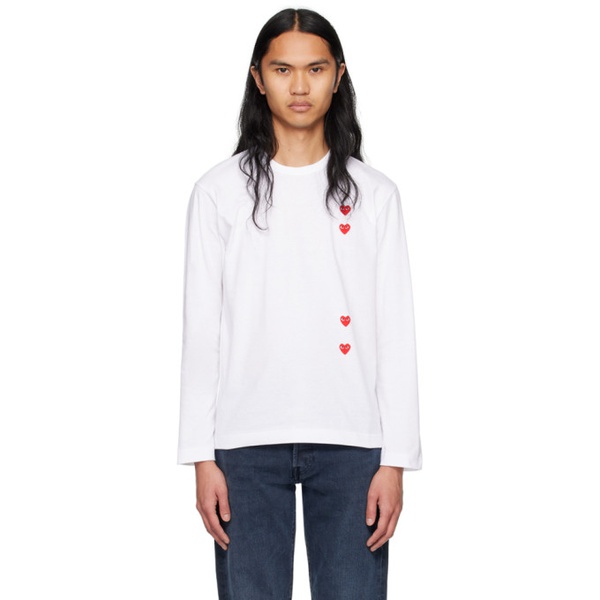  COMME des GARCONS PLAY White Vertical Heart Long Sleeve T-Shirt 241246M213031