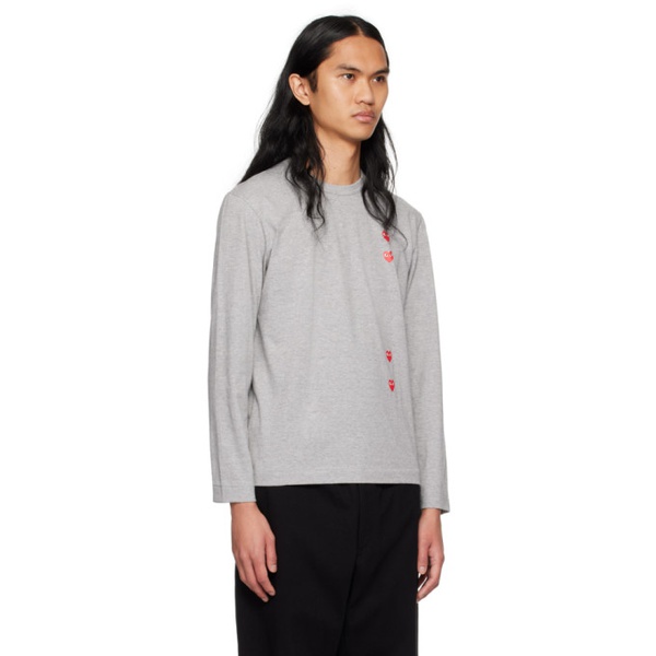  COMME des GARCONS PLAY Gray Vertical Heart Long Sleeve T-Shirt 241246M213032