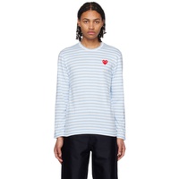 COMME des GARCONS PLAY Blue & White Heart Long Sleeve T-Shirt 231246M213017