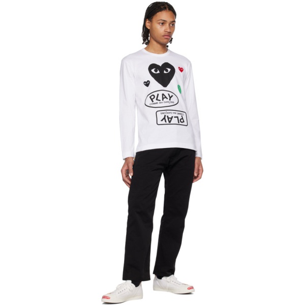  COMME des GARCONS PLAY White Multi Heart Long Sleeve T-Shirt 231246M213009
