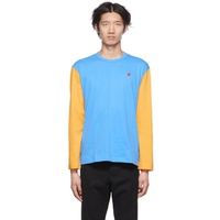 COMME des GARCONS PLAY Blue & Yellow Heart Long Sleeve T-Shirt 222246M213074