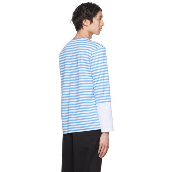  COMME des GARCONS PLAY Blue & White Heart Long Sleeve T-Shirt 222246M213080