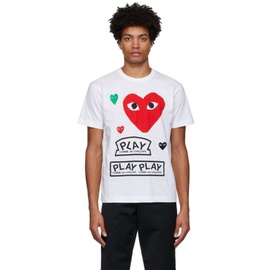 COMME des GARCONS PLAY White & Red Multi Logo T-Shirt 221246M213030