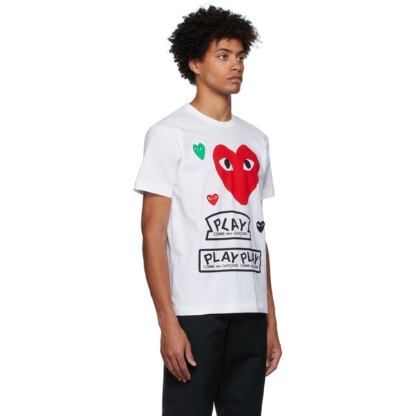  COMME des GARCONS PLAY White & Red Multi Logo T-Shirt 221246M213030