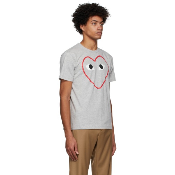  COMME des GARCONS PLAY Grey Outline Heart T-Shirt 221246M213033