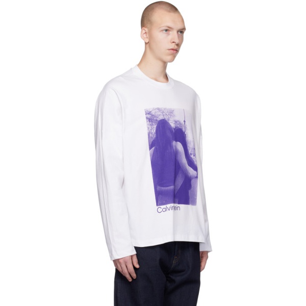 캘빈클라인 Calvin Klein White Frisbee Long Sleeve T-Shirt 222824M213002