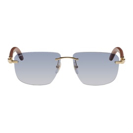 Cartier Brown & Gold Rectangular Sunglasses 241346M134009