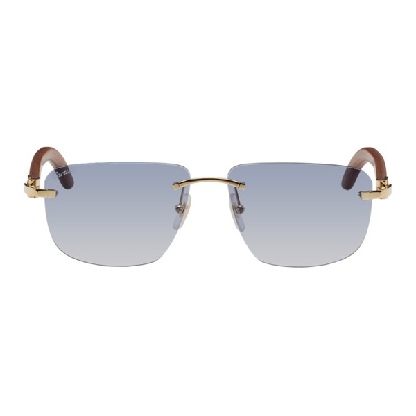  Cartier Brown & Gold Rectangular Sunglasses 241346M134009