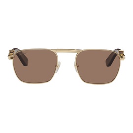 Cartier Gold & Brown Square Sunglasses 241346M134019