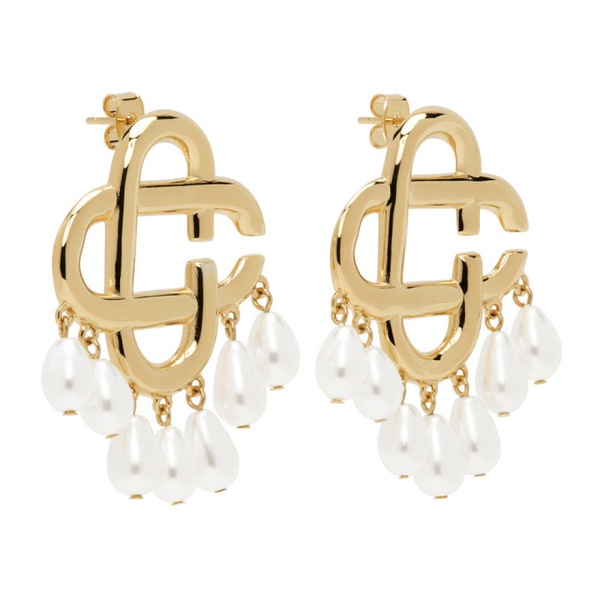  카사블랑카 Casablanca Gold Pearl Drop Logo Earrings 241195M144001