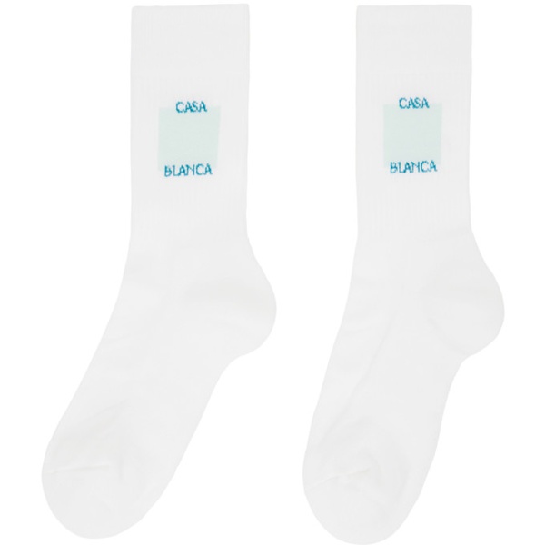  카사블랑카 Casablanca White & Blue Casa Logo Socks 241195M220002