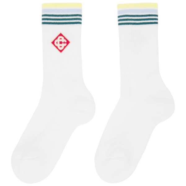  카사블랑카 Casablanca White Stripe Monogram Sport Socks 241195M220004