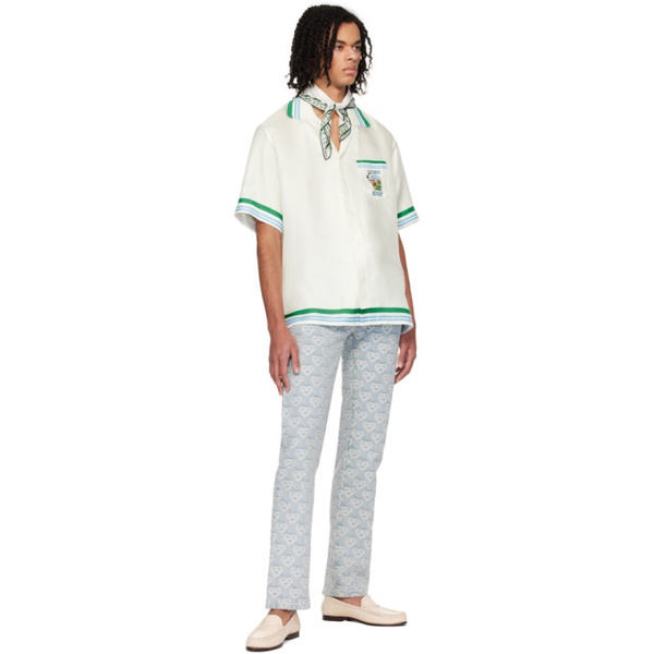  카사블랑카 Casablanca White Knitted Collar Shirt 241195M192022