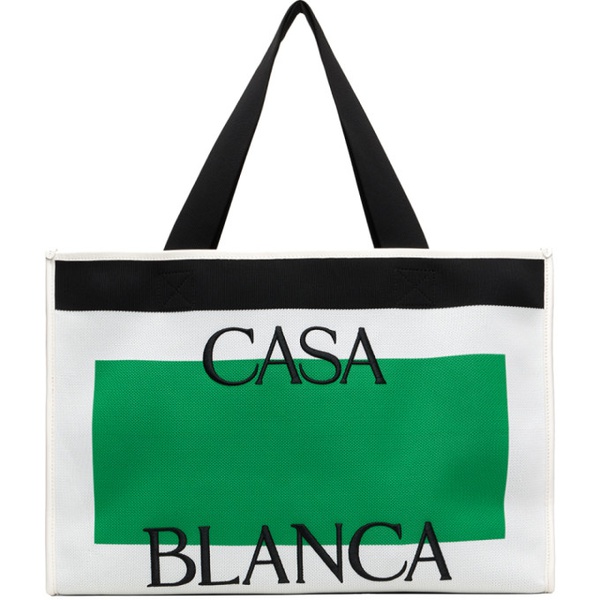  카사블랑카 Casablanca White & Green Knitted Shopper Tote 241195M172006