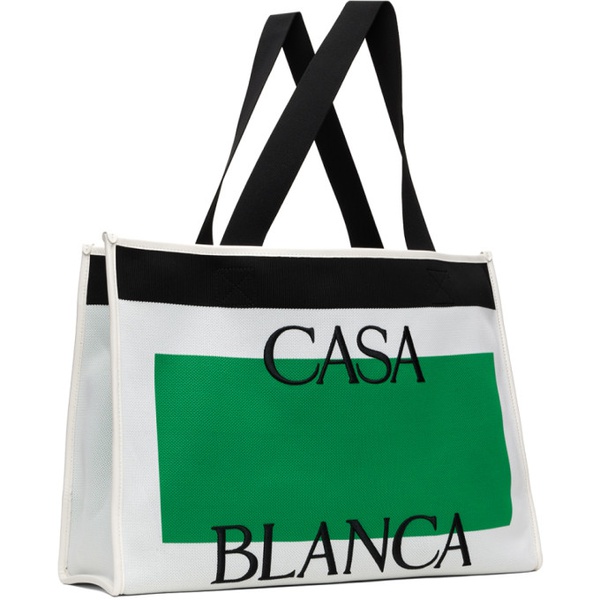  카사블랑카 Casablanca White & Green Knitted Shopper Tote 241195M172006