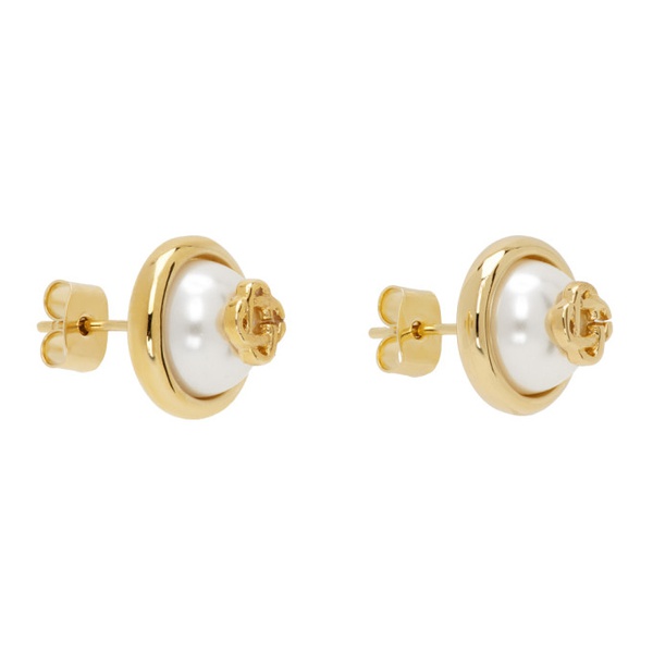  카사블랑카 Casablanca Gold Pearl Logo Stud Earrings 241195F022001