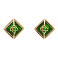 카사블랑카 Casablanca Gold & Green Crystal Monogram Earrings 242195F022000