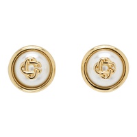 카사블랑카 Casablanca Gold & White Pearl Logo Stud Earrings 242195F022002