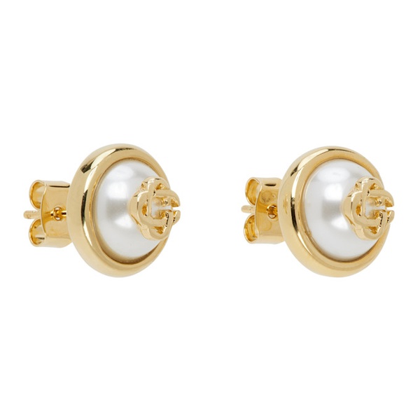  카사블랑카 Casablanca Gold & White Pearl Logo Stud Earrings 242195F022002