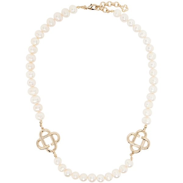  카사블랑카 Casablanca White & Gold Medium Pearl Logo Necklace 242195F023001