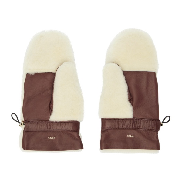 끌로에 Chloe Beige & Brown Paneled Shearling Mittens 232338F012001