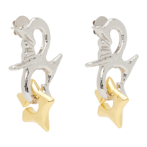  초포바 로위나 Chopova Lowena Silver & Gold Entwined Star Earrings 241529M144000