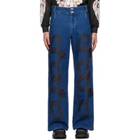 초포바 로위나 Chopova Lowena Blue Chain Printed Jeans 242529M186000