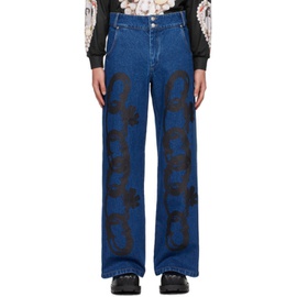 초포바 로위나 Chopova Lowena Blue Chain Printed Jeans 242529M186000