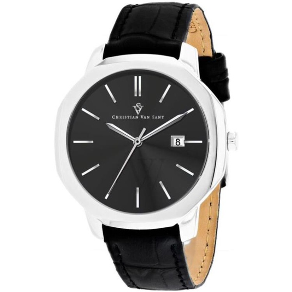  Christian Van Sant MEN'S Octavius Slim Leather Black Dial Watch CV0530