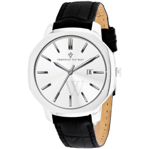  Christian Van Sant MEN'S Octavius Slim Leather Silver-tone Dial Watch CV0531