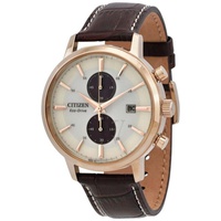Citizen MEN'S Chronograph Leather White Dial Watch CA7063-12A