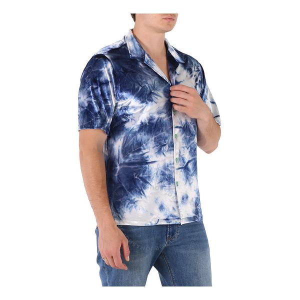  클랏 Clot Mens Blue Open Collar Tie-Dye Bowler Shirt CLSH22S20015-BLUE