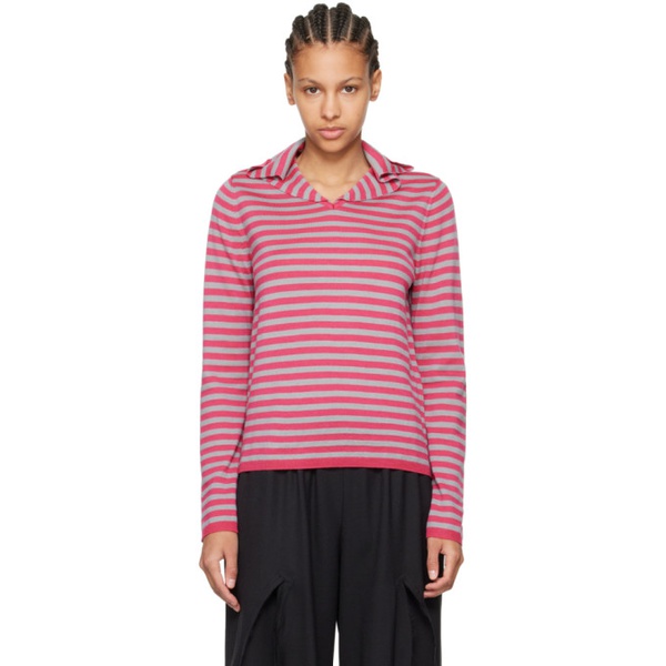  Comme des Garcons Girl Pink & Gray Striped Sweater 242670F110002